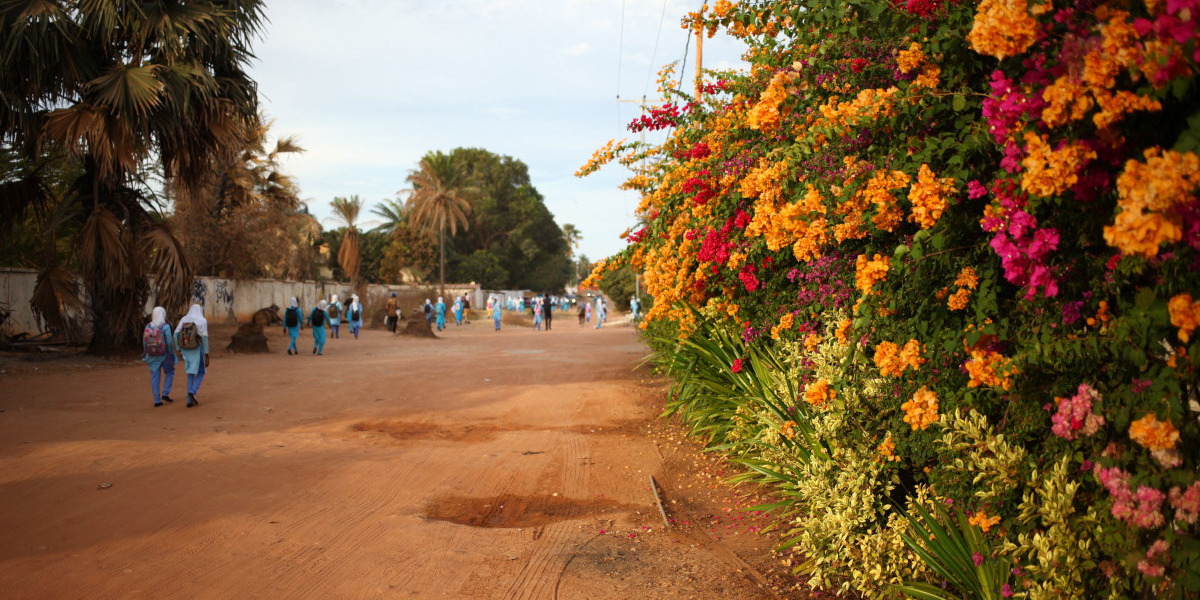 Eine unbefestigte Straße in Gambia.