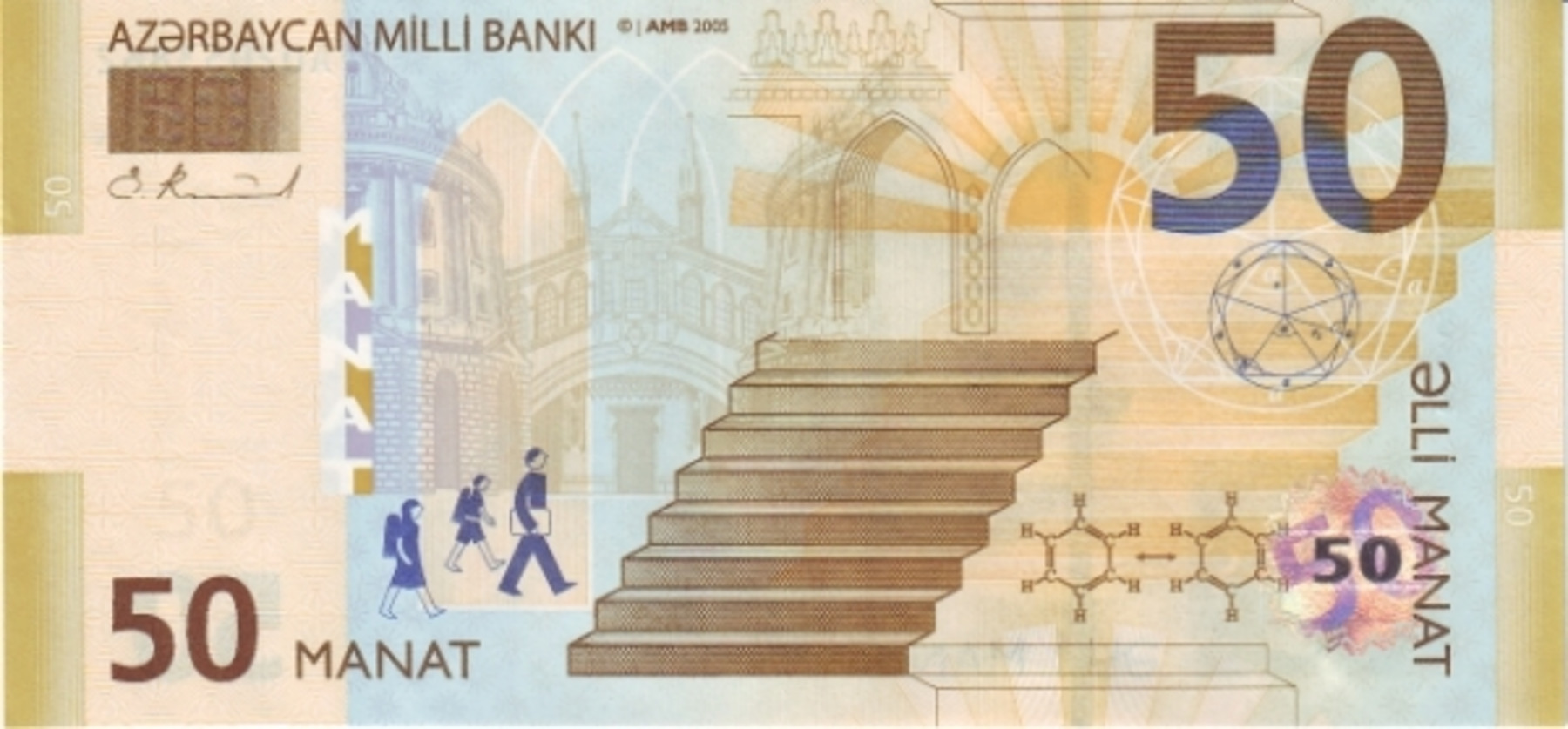 Ein Foto der aserbaidschanischen 50-Manat-Banknote.
