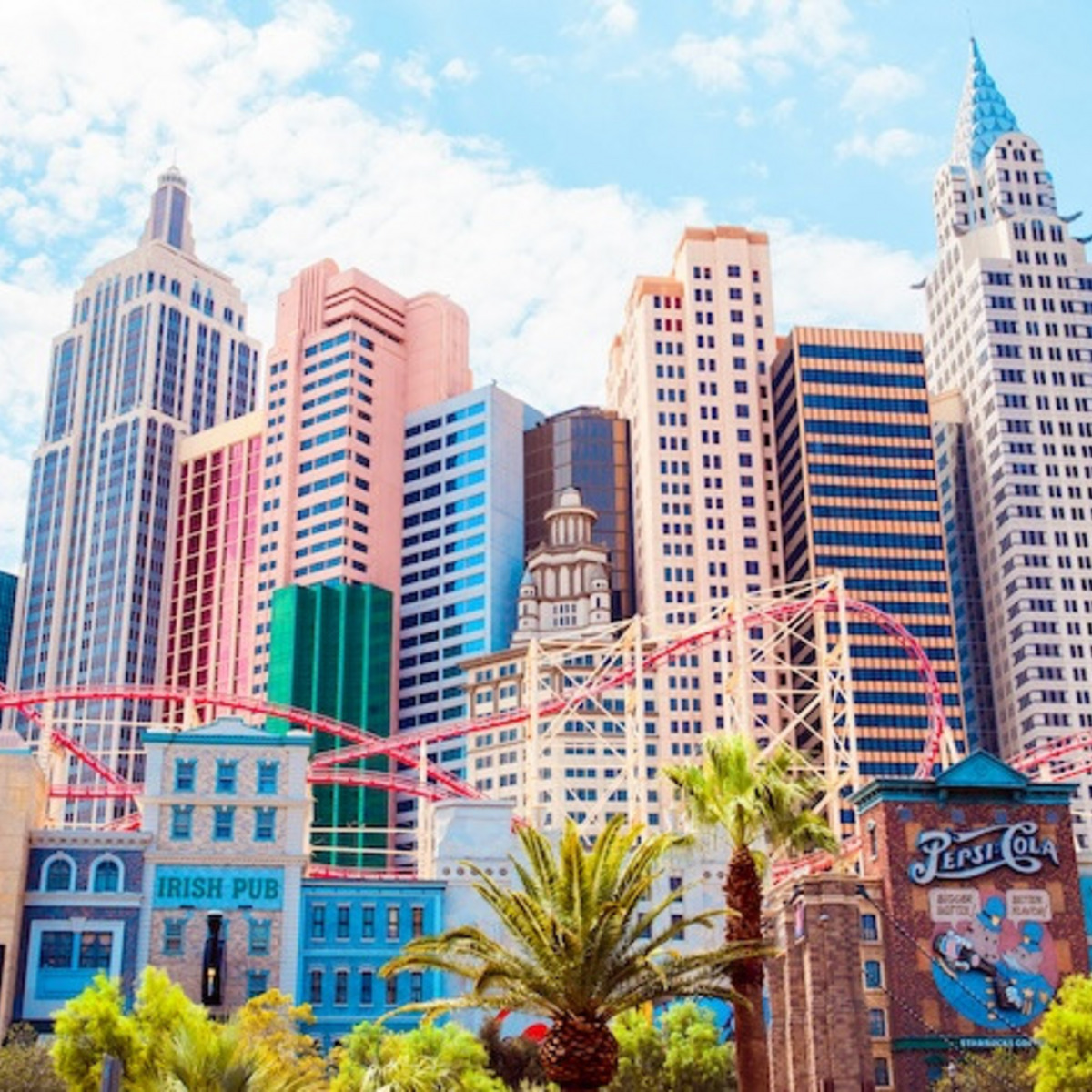 Zu sehen ist die Skyline von Las Vegas in pastellige Farben getaucht