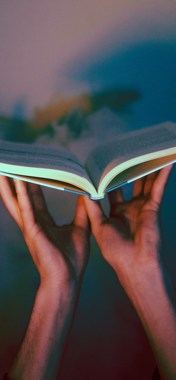 Zwei Hände halten ein Buch auf
