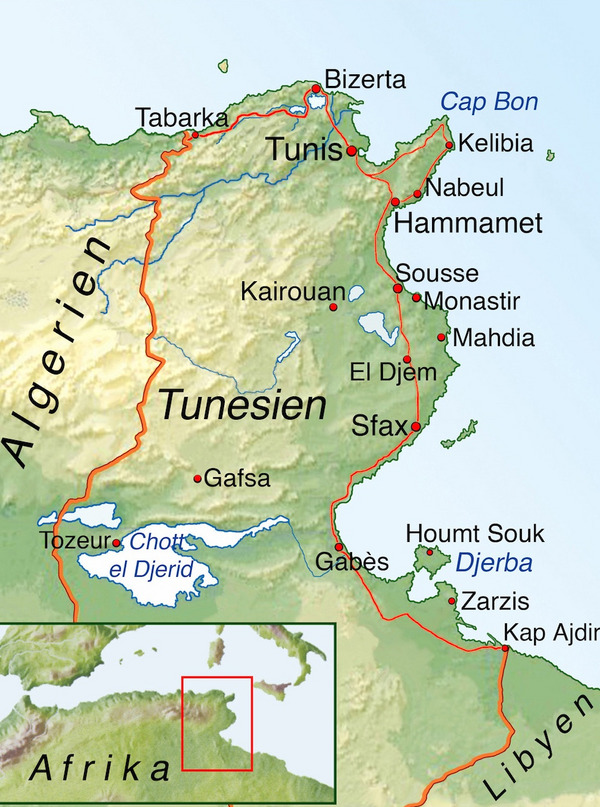 Eine Landkarte von Tunesien