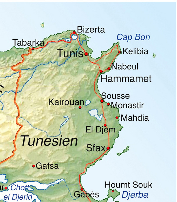 Eine Landkarte von Tunesien