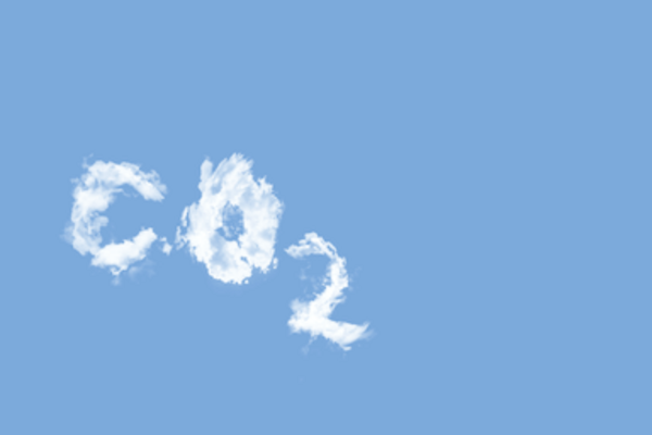 Das Wort "CO2" in Wolkenform geschrieben