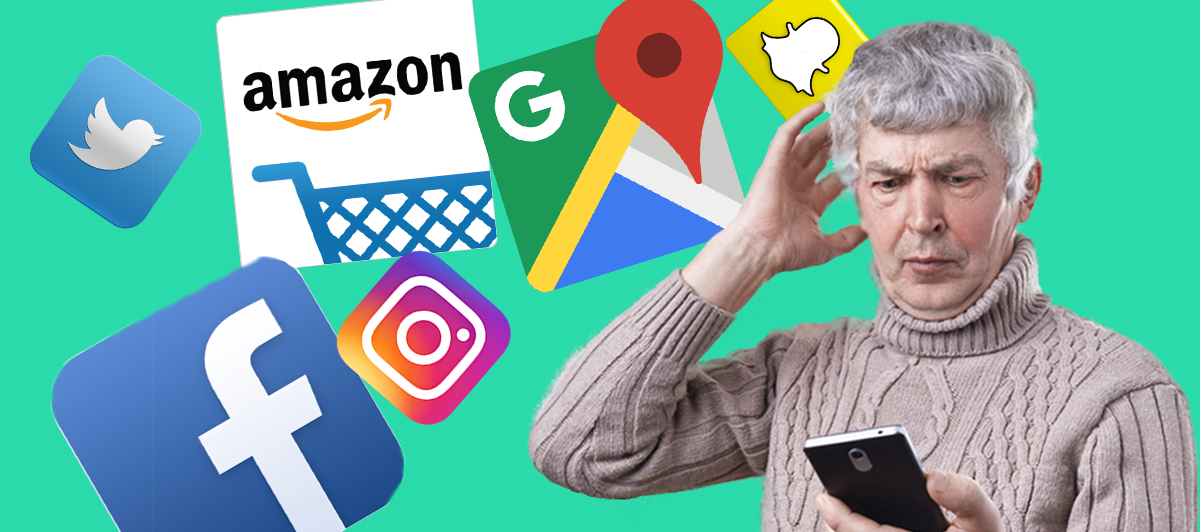 Ein älterer Mann hält ein Smartphone.