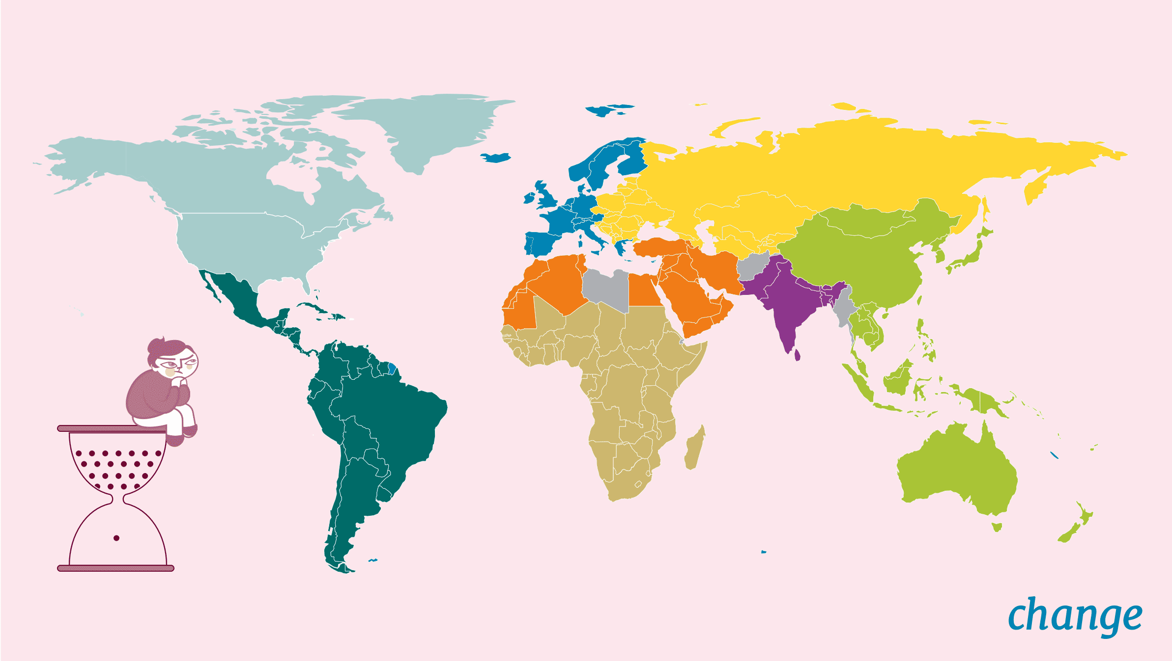 Eine Weltkarte mit eingefärbten Regionen